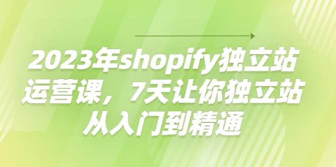 2023年shopify独立站运营课，7天让你独立站从入门到精通|琦哥资源