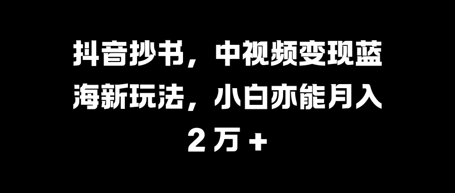 抖音抄书，中视频变现蓝海新玩法，小白亦能月入 2 万 +|琦哥资源