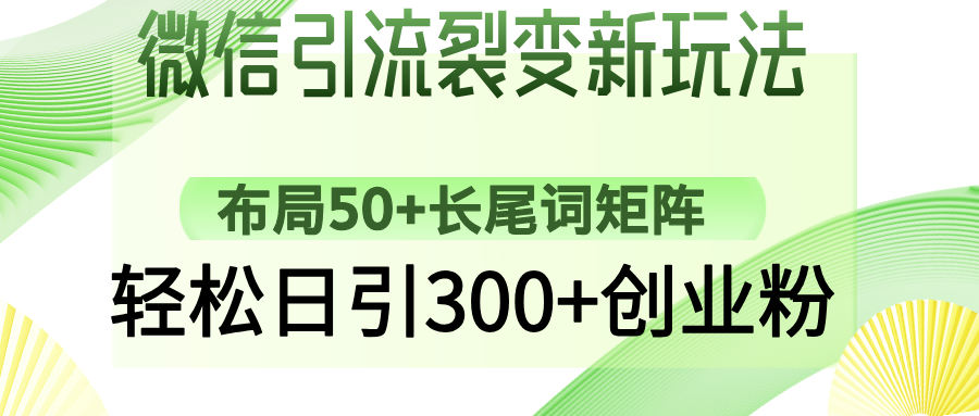 微信引流裂变新玩法：布局50+长尾词矩阵，轻松日引300+创业粉|琦哥资源