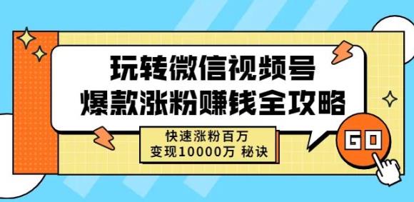 玩转微信视频号爆款涨粉赚钱全攻略，快速涨粉百万变现万元秘诀|琦哥资源