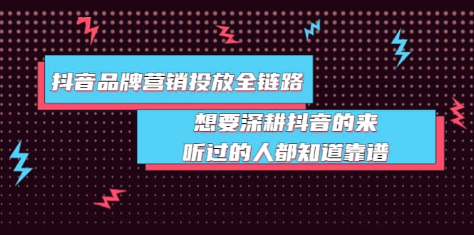 抖音品牌营销投放全链路：想要深耕抖音的来，听过的人都知道靠谱|琦哥资源