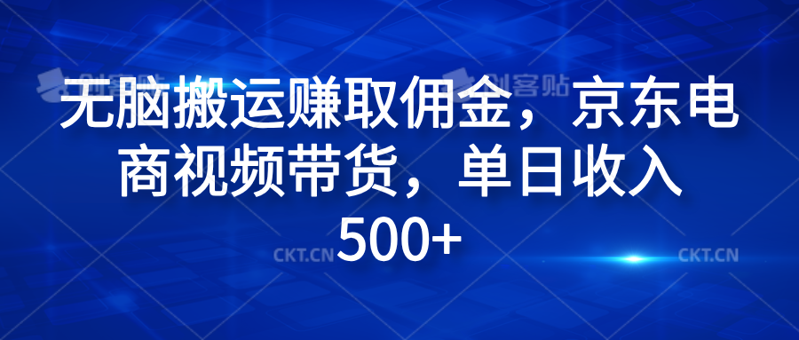 无脑搬运赚取佣金，京东电商视频带货，单日收入500+|琦哥资源