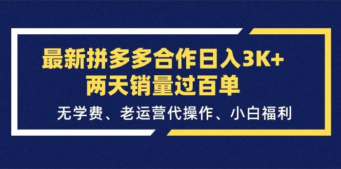 最新拼多多合作日入3K+两天销量过百单，无学费、老运营代操作、小白福利|琦哥资源