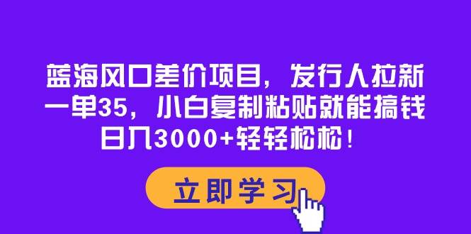 蓝海风口差价项目，发行人拉新，一单35，小白复制粘贴就能搞钱！日入3000+轻轻松松|琦哥资源