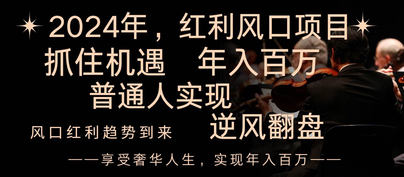 2024红利风口项目来袭，享受第一波红利，逆风翻盘普通人也能实现，年入百万|琦哥资源