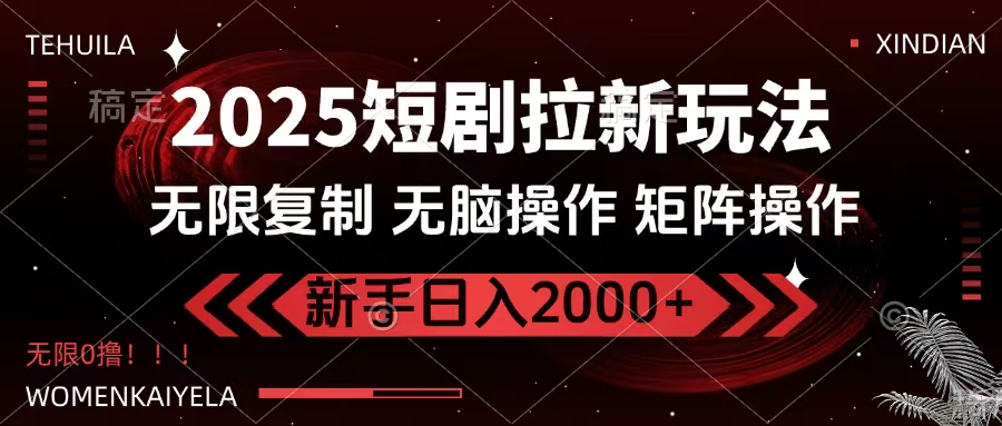 2025短剧拉新玩法，无需注册登录，无限0撸，无脑批量操作日入2000+|琦哥资源
