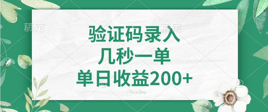 验证码录入，看图识字，几秒一单，单日收益200+|琦哥资源