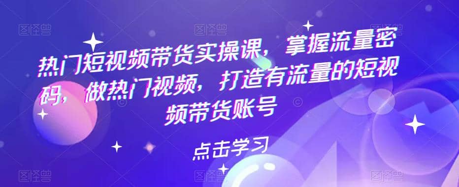 热门短视频带货实战 掌握流量密码 做热门视频 打造有流量的短视频带货账号|琦哥资源