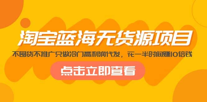 淘宝蓝海无货源项目，不囤货不推广只做冷门高利润代发|琦哥资源