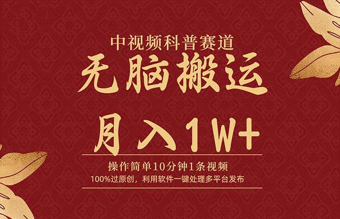 中视频科普赛道，10分钟1条视频，条条爆款，100%过原创，无脑搬运月入1W+|琦哥资源