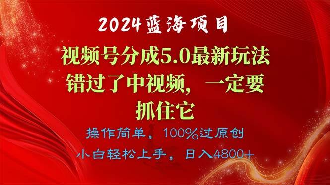 2024蓝海项目，视频号分成计划5.0最新玩法，错过了中视频，一定要抓住…|琦哥资源