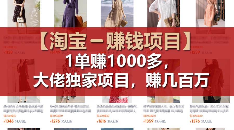 【淘宝赚钱项目】1单可赚1000多，大佬独家项目，年赚几百万|琦哥资源