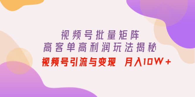 视频号批量矩阵的高客单高利润玩法揭秘|琦哥资源
