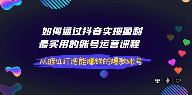 如何通过抖音实现盈利，最实用的账号运营课程 从0到1打造能赚钱的爆款账号|琦哥资源