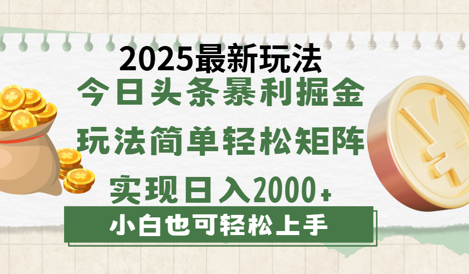 今日头条2025最新玩法，思路简单，复制粘贴，轻松实现矩阵日入2000+|琦哥资源