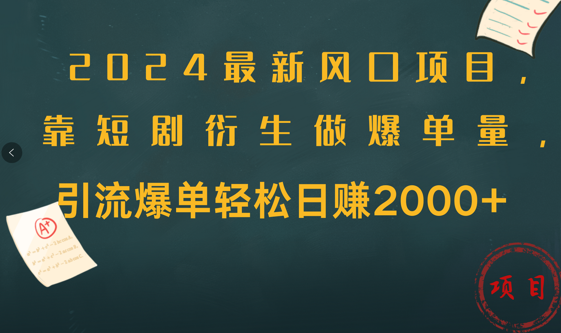 2024最新风口项目，引流爆单轻松日赚2000+，靠短剧衍生做爆单量|琦哥资源