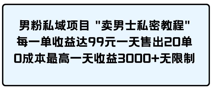 男粉私域项目 卖男士私密教程 每一单收益达99元一天售出20单|琦哥资源