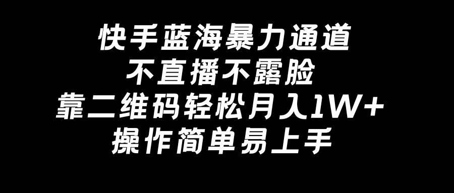 快手蓝海暴力通道，不直播不露脸，靠二维码轻松月入1W+，操作简单易上手|琦哥资源