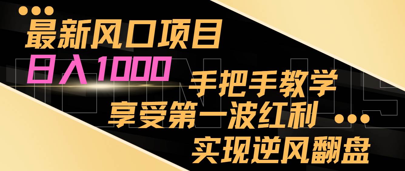 最新风口项目，日入过千，抓住当下风口，享受第一波红利，实现逆风翻盘|琦哥资源