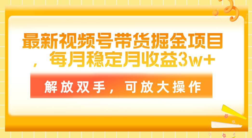 最新视频号带货掘金项目，每月稳定月收益3w+，解放双手，可放大操作|琦哥资源