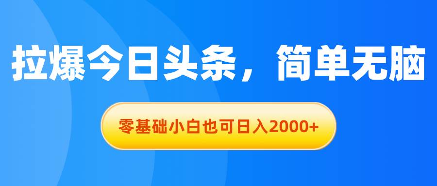 拉爆今日头条，简单无脑，零基础小白也可日入2000+|琦哥资源
