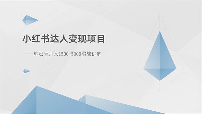 小红书达人变现项目：单账号月入1500-3000实战讲解|琦哥资源