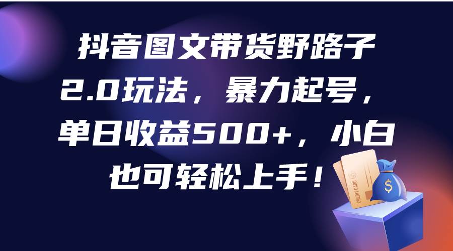 抖音图文带货野路子2.0玩法，暴力起号，单日收益500+，小白也可轻松上手！|琦哥资源