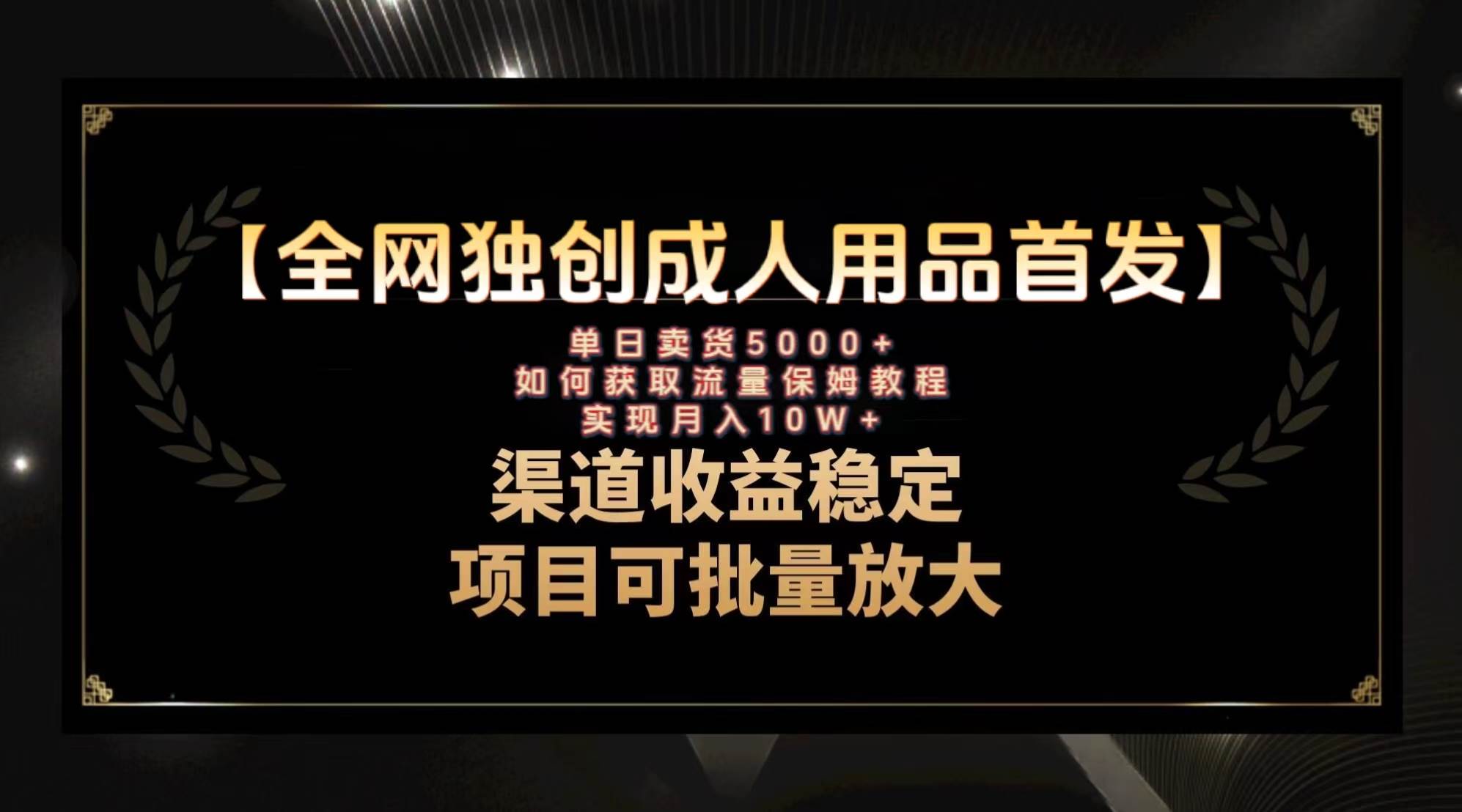 最新全网独创首发，成人用品赛道引流获客，月入10w保姆级教程|琦哥资源