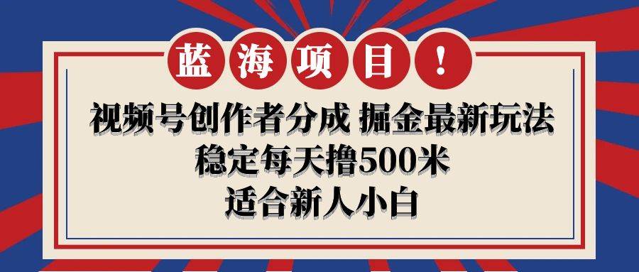 【蓝海项目】视频号创作者分成 掘金最新玩法 稳定每天撸500米 适合新人小白|琦哥资源