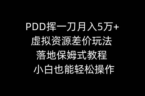 PDD挥一刀月入5万+，虚拟资源差价玩法，落地保姆式教程，小白也能轻松操作|琦哥资源