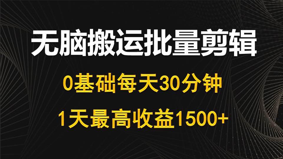 每天30分钟，0基础无脑搬运批量剪辑，1天最高收益1500+|琦哥资源