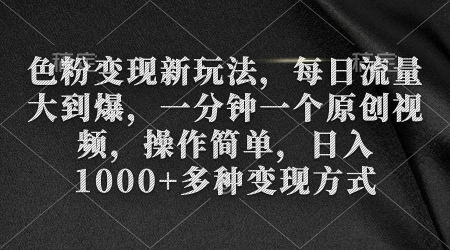 色粉变现新玩法，每日流量大到爆，一分钟一个原创视频，操作简单，日入1000+|琦哥资源