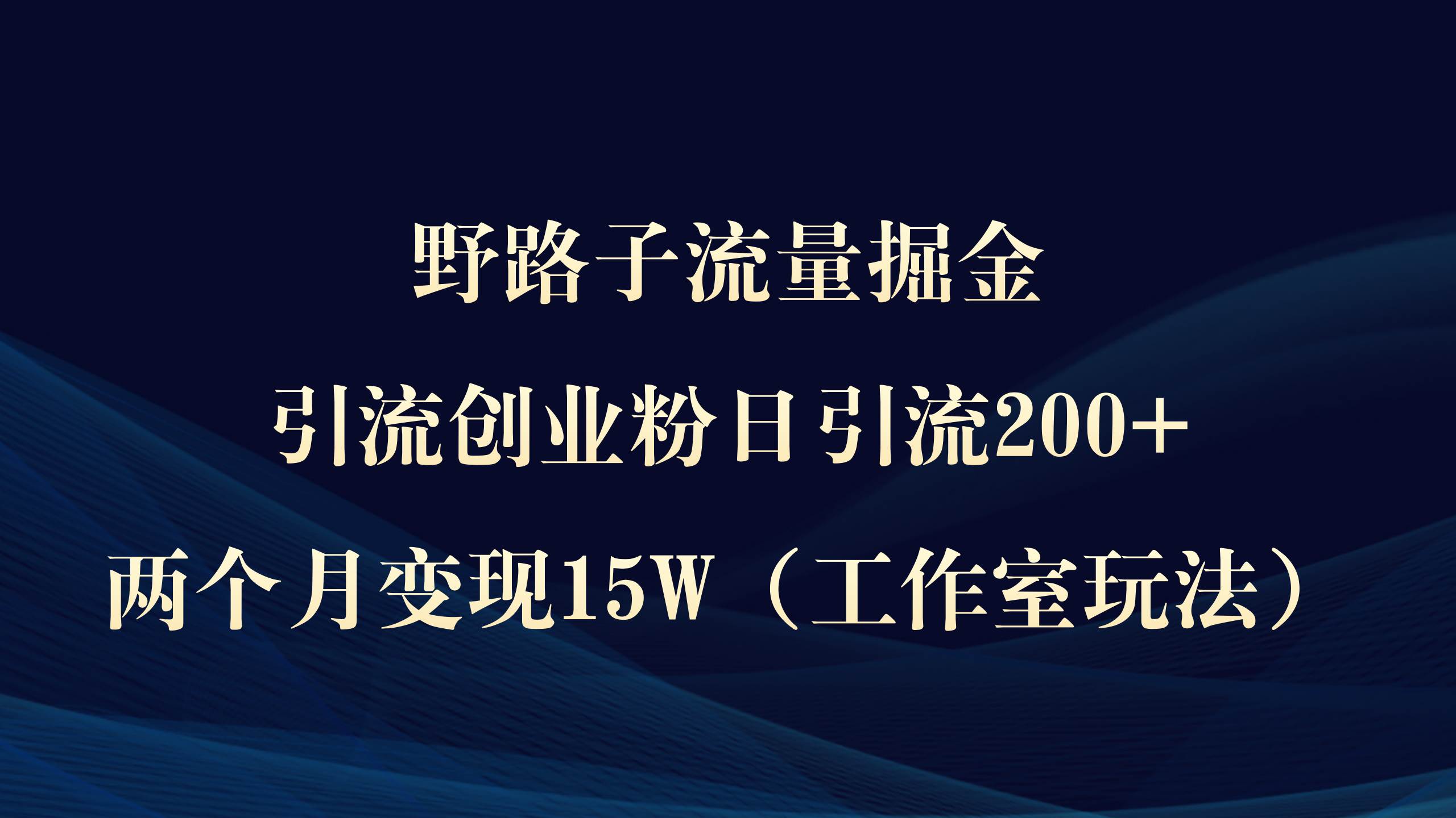 野路子流量掘金，引流创业粉日引流200+，两个月变现15W（工作室玩法））|琦哥资源