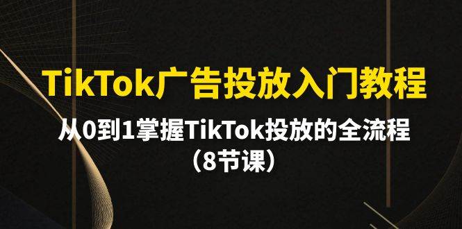 TikTok广告投放入门教程，从0到1掌握TikTok投放的全流程（8节课）|琦哥资源