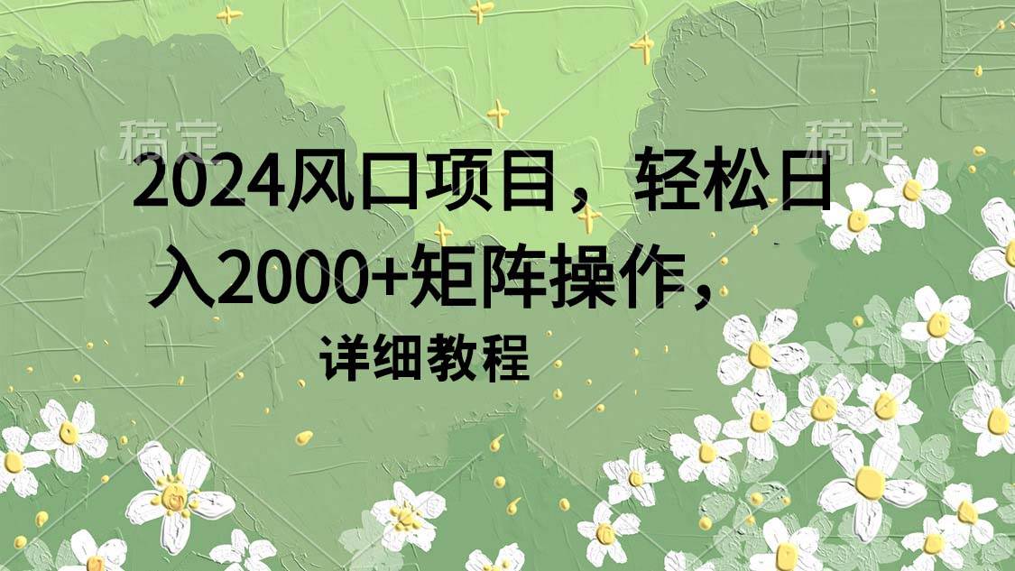 2024风口项目，轻松日入2000+矩阵操作，详细教程|琦哥资源