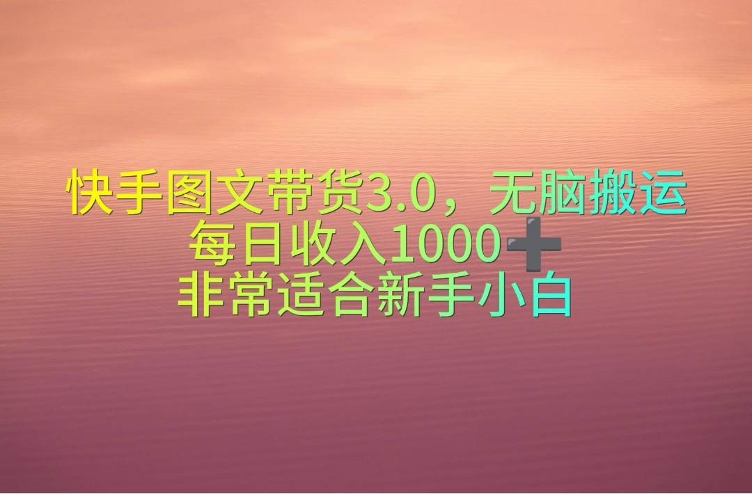 快手图文带货3.0，无脑搬运，每日收入1000＋，非常适合新手小白|琦哥资源