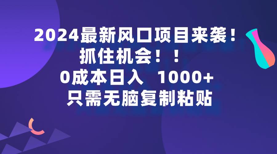 2024最新风口项目来袭，抓住机会，0成本一部手机日入1000+，只需无脑复…|琦哥资源