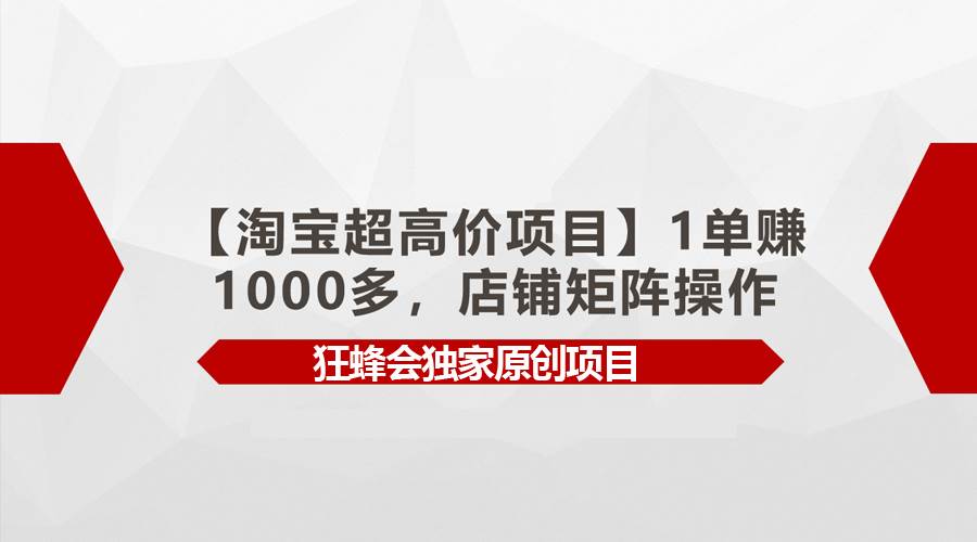 【淘宝超高价项目】1单赚1000多，店铺矩阵操作|琦哥资源