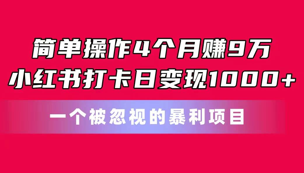 简单操作4个月赚9万！小红书打卡日变现1000+！一个被忽视的暴力项目|琦哥资源