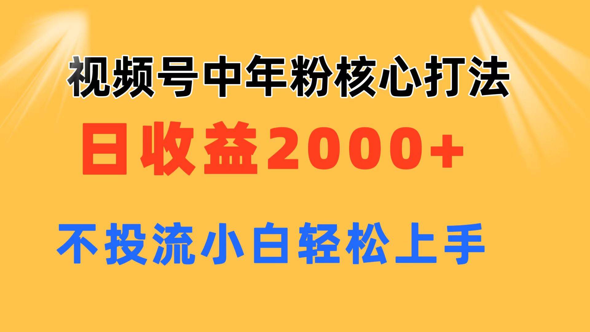 视频号中年粉核心玩法 日收益2000+ 不投流小白轻松上手|琦哥资源