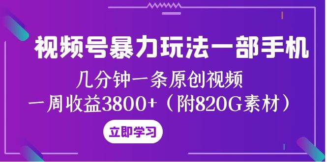 视频号暴力玩法一部手机 几分钟一条原创视频 一周收益3800+（附820G素材）|琦哥资源