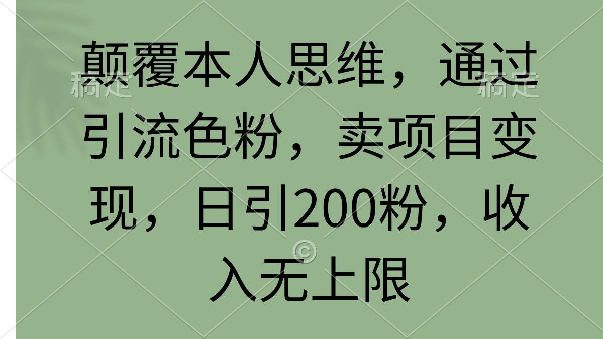 颠覆本人思维，通过引流色粉，卖项目变现，日引200粉，收入无上限|琦哥资源
