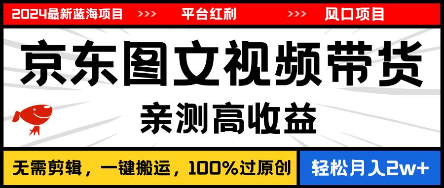 2024最新蓝海项目，逛逛京东图文视频带货，无需剪辑，月入20000+|琦哥资源