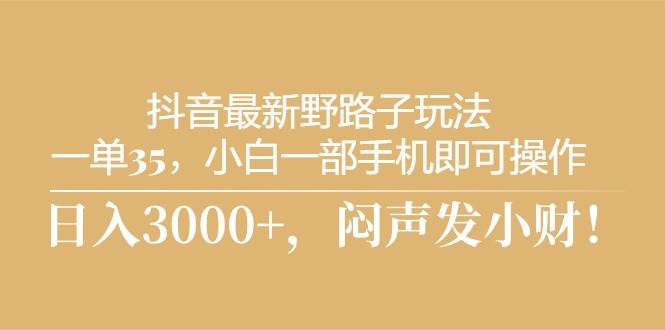 抖音最新野路子玩法，一单35，小白一部手机即可操作，，日入3000+，闷…|琦哥资源