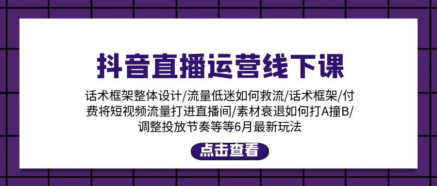 抖音直播运营线下课：话术框架/付费流量直播间/素材A撞B/等6月新玩法|琦哥资源