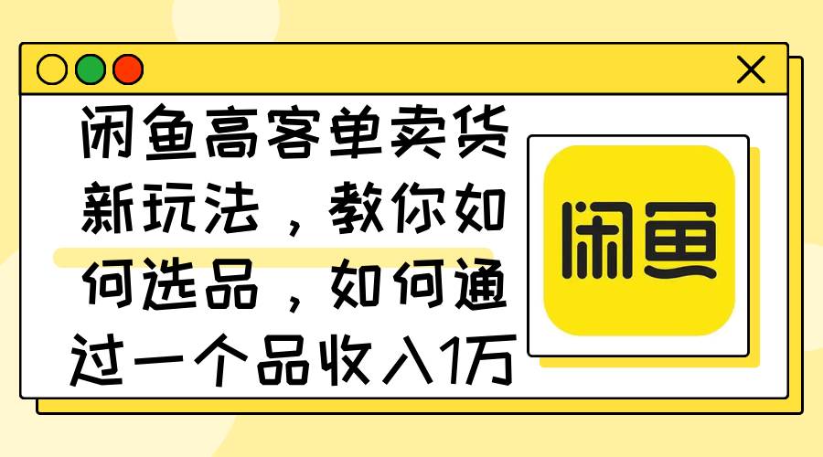 闲鱼高客单卖货新玩法，教你如何选品，如何通过一个品收入1万+|琦哥资源
