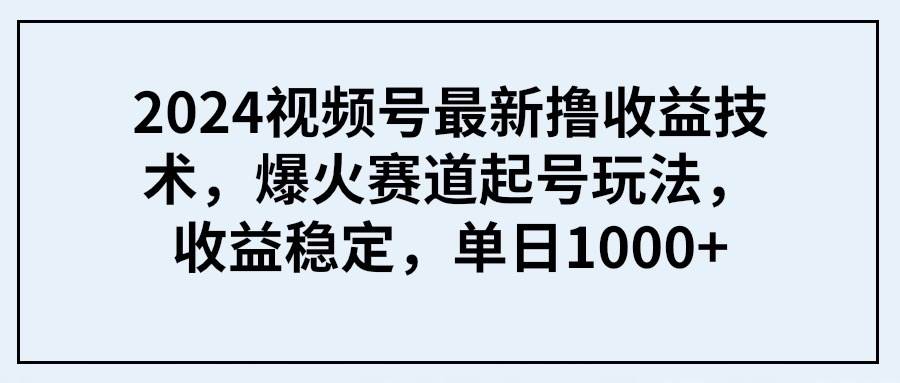 2024视频号最新撸收益技术，爆火赛道起号玩法，收益稳定，单日1000+|琦哥资源