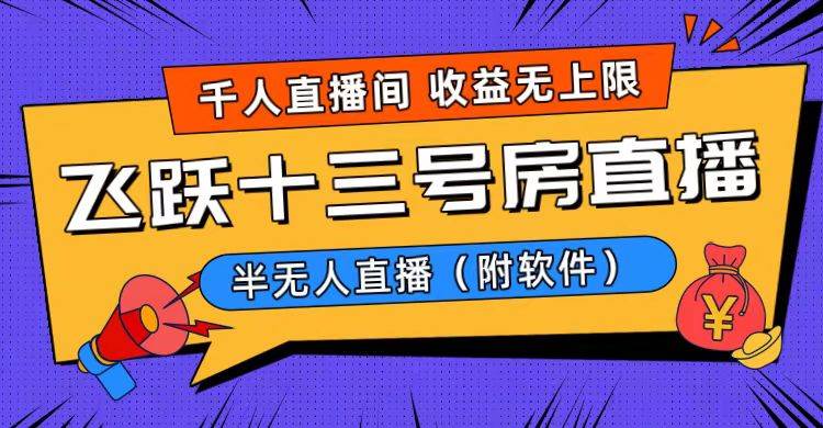 爆火飞跃十三号房半无人直播，一场直播上千人，日入过万！（附软件）|琦哥资源