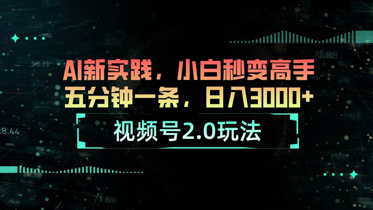 视频号2.0玩法 AI新实践，小白秒变高手五分钟一条，日入3000+|琦哥资源