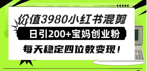 价值3980小红书混剪日引200+宝妈创业粉，每天稳定四位数变现！|琦哥资源